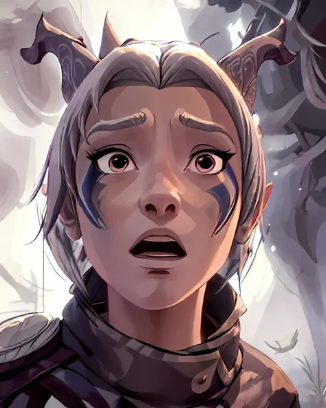<lora:artkoikoi_rayla:1.0>, (rayla:1.2), 1girl, short hair, bangs, horns, outdoors, parted bangs, colored skin, female, solo, scared face, open mouth, open eyes, open mouth, upper body, wide-eyed, looking at viewer, realistic, <lora:SCARED:0.42>, Sharp Focus, (De-Noise:1.1), (Denoise:1.1), Post-Production, (Hyper-Sharp:1.3), Insanely Detailed And Intricate, Anisotropic Filtering, Unreal Engine, (Photorealistic:1.1), Cinematic, High Quality Reflections, Ray-Traced Volumetric Light, High Particle Render Distance, Bright Colors, Animated, Animation, Cartoon, Anime, Anime Face, Waifu, 2D, Visual Novel, Manga, Comic, Cel-Shaded, Outline, Sketch, Dark Lighting