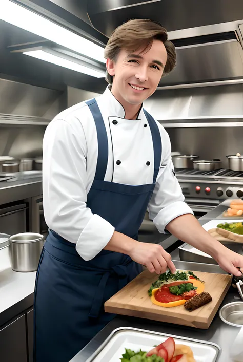 photo of (StCoAlPa01:0.99), a (male:1.3) as a chef, modelshoot style, (extremely detailed CG unity 8k wallpaper), photo of the most beautiful artwork in the world, professional majestic oil painting by Ed Blinkey, Atey Ghailan, Studio Ghibli, by Jeremy Mann, Greg Manchess, Antonio Moro, trending on ArtStation, trending on CGSociety, Intricate, High Detail, Sharp focus, dramatic, photorealistic painting art by midjourney and greg rutkowski, (chef's apron:1.1), ((in restaurant kitchen)), ((standing at prepping table)), ((cooking pots in the background)), (looking at viewer:1.3), (detailed pupils:1.3), (modern outfit:1.2), (closeup) (happy512)