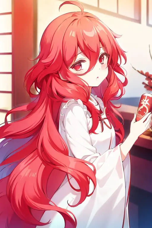 (masterpiece, best quality, hi-res:1.2),1girl, red hair, red eyes, long hair, (japanese clothes:1.2),obi, very long hair, open mouth,<lora:ailukeLORA415-000003:0.8>