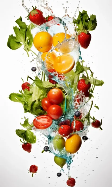 <lora:sdxl_watertexiaoSDXL:1>watereffects,creating splashes,simple background,white background,food