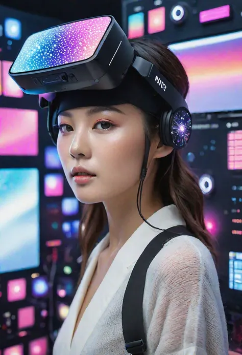high quality, realistic, extradetalised, detailed face, japanese girl, in her modern studio space with futuristic accents, she creates digital illustrations in virtual reality, surrounded by sparkling screens and effects. To the rhythm of modern electronic music, she masterfully controls the tablet, bringing her creative ideas to life, and invites you to the world of contemporary art, where the harmony of tradition and innovation creates a breathtaking aesthetic.
((modern room))