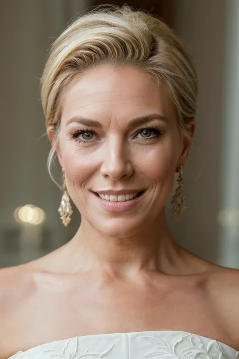 (full body shot:1.0), photorealistic photo of hhwmmilf, a mature woman, fine lines and wrinkles, tall, body, short hair, smiling, wearing a dress, looking at the camera, realistic, (masterpiece:1.1), (best quality:1.1), beautiful, (intricate details), unity 8k wallpaper, ultra detailed, aesthetic, perfect lighting, (wholesomegrannies:0.4), <lora:hhwmmilf_V1-000008:0.9>