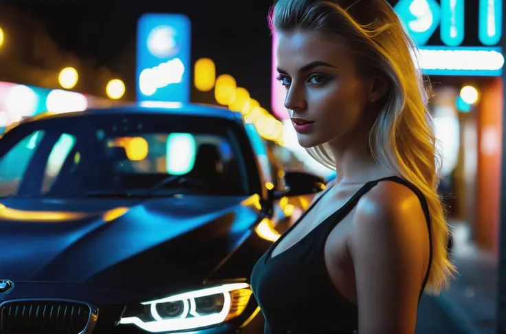 blonde skinny girl shows her ass in front of bmw e30,dark street,Prague,night,((dark night)),((masterpiece)),((realistic)),perfect eyes,detailed human skin texture,detailed human face,realistic face,details,realistic hair,details,freckles,skin texture,light reflections,depth of field,light from street lights,seductive light,(((backlight))),((photorealism)),(cinematic lighting)(reflections),reflections of paint,headlights on,lights on,sharp focus,reflected,race,in motion,spinning wheels,fast,light,dark night,photorealistic physically and optically correct,neon lights in the background,extremely detailed car,(((raw photo))),(8k:1.1),tank top,(night shoot),mysterious,light reflected from shiny surfaces,urban atmosphere,realistic shadows,bokeh,extremely detailed background,glare,surreal,analog photo,photorealism,realistic,8k,natural lighting,(((realistic details))),dramatic lighting,(backlight),professional photography,cinema,Super resolution,16k,uhd,neon light,portrait lighting,extremely detailed background,glare,surreal,cinema,Super-res,(16k),f1.2,Fujifilm XT3,<lora:nudify_xl:1>,