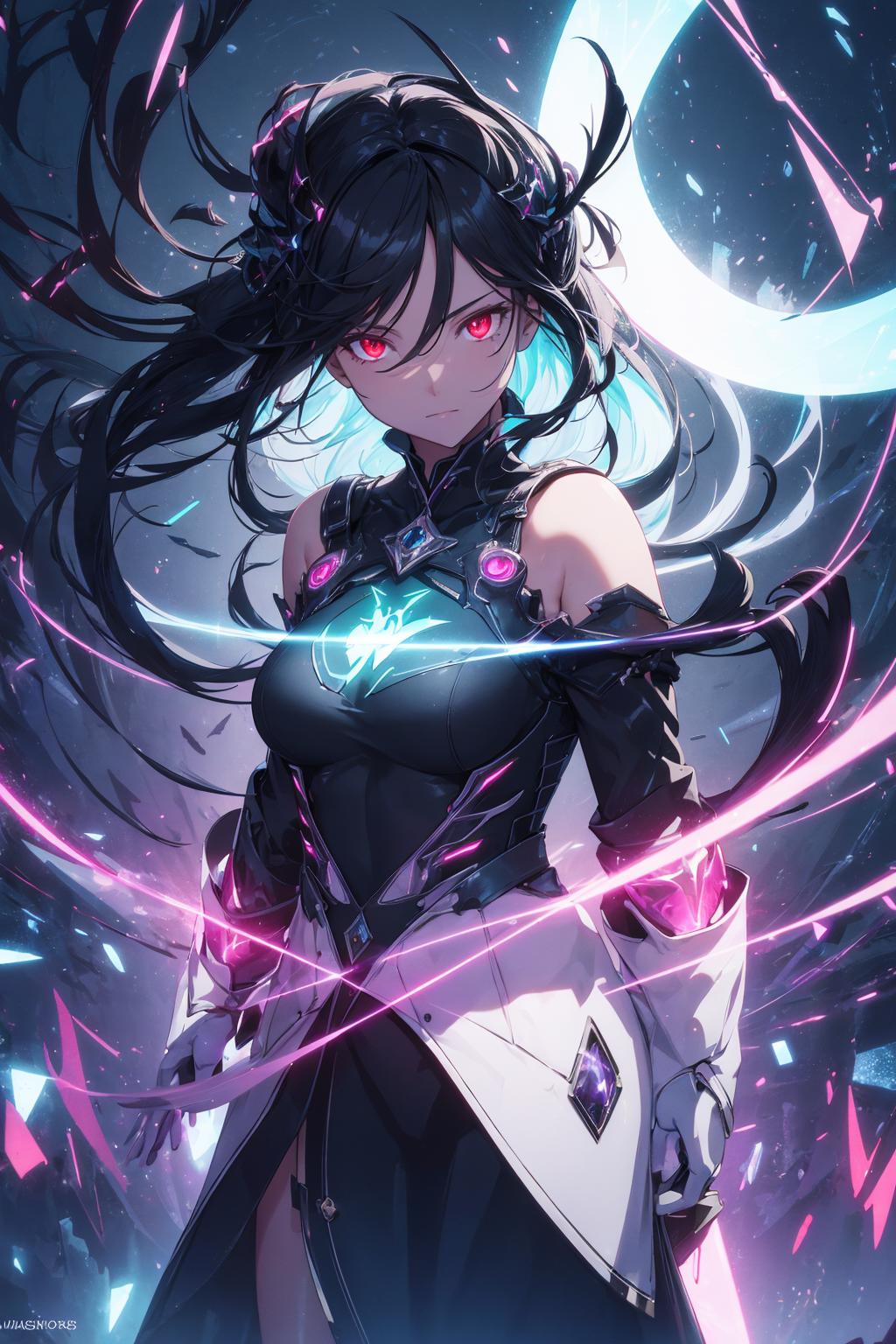 A woman with long black hair and a sword in her hand - SeaArt AI