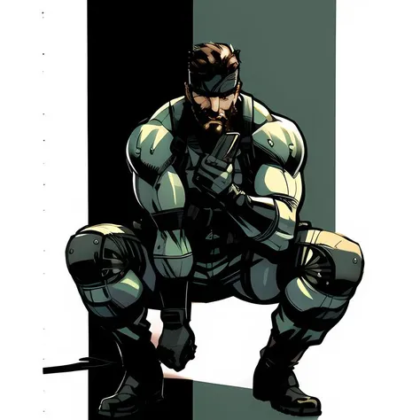 shinkawa youji, detailed face, detailed body, absurdres, 4k, metal gear solid, solid snake, full body, knife, pistol, 1boy, old, facial hair, grey beard, bandana, (masterpiece:1.4), <lora:yojiShinkawaStyle_offset:0.7> <lora:solidsnake-nvwls-v1-final:0.9>