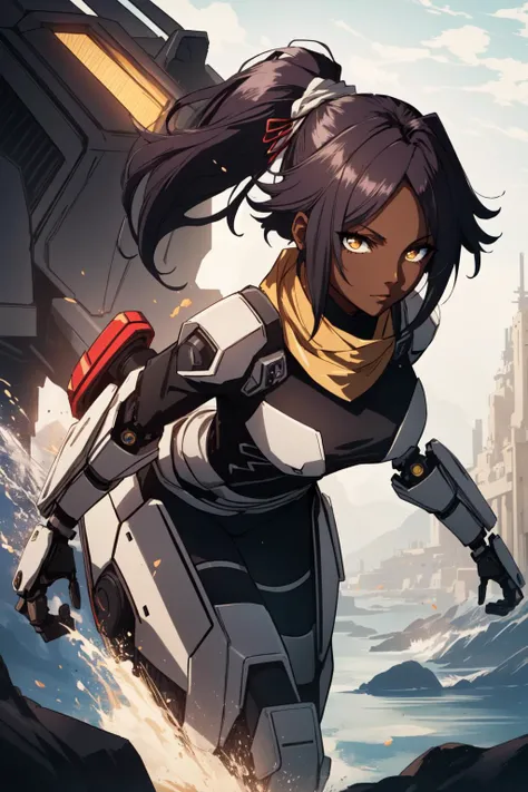 (masterpiece, best quality),  intricate details, 8k, artstation, wallpaper, official art, splash art, sharp focus,
1girl,  solo, <lora:bleach_shihouin-10:0.8> shihouin yoruichi, (dark skin, dark-skinned female:1.2), ponytail, 
 <lora:[prosthetic quadruped,Quadruped machinery,mechanical tail,mechanical parts, robot joints,hydraulic system,headgear,four feet]:0.8> prosthetic quadruped, quadruped machinery, mechanical tail, mechanical parts,  robot joints, hydraulic system, four feet,