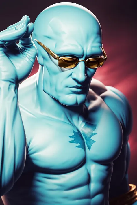 (masterpiece, best quality), intricate details,
1boy, <lora:handsome-squidward:1> Handsome-squidward, (blue skin:1.3), bald,, pink lips, blue, muscular,
<lora:saltbae:0.8> saltbae, sunglasses,