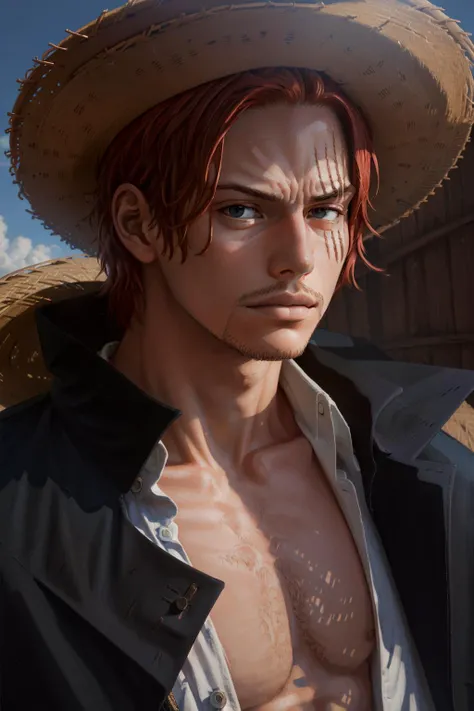 (masterpiece, best quality), intricate details,
1boy, man, red hair, straw hat, <lora:Shanks:0.8> Shnks, shanks \(one piece\), scar on face,