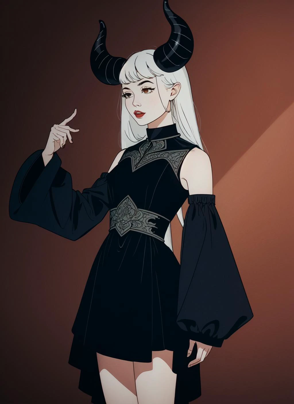 (masterpiece, best quality), intricate details,
1girl, <lora:laplusDarknessV8:0.8> la+ darkness, black coat, black dress, white sleeves, sleeves past finger, sleeves past wrists, horns,
<lora:he-man_offset:0.8> he-man,