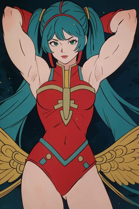 (masterpiece, best quality), intricate details,
1girl, <lora:hatsunemiku1:0.8> green hair, <lora:he-man_offset:0.8> he-man, muscular, biceps, triceps, wide shoulders, hairy armpit,