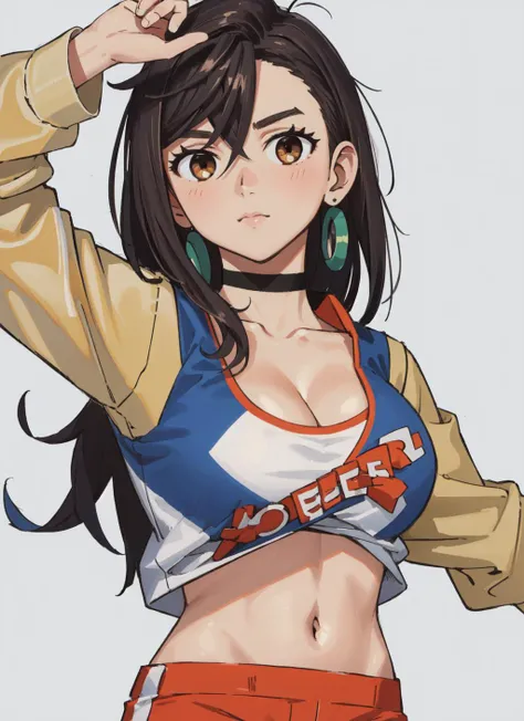 (masterpiece, best quality), intricate details,
1girl, <lora:momo_ayase:0.8> momo_ayase,
<lora:HootersDogu:0.8> hooters, white crop top, orange shorts, midriff, cleavage,
