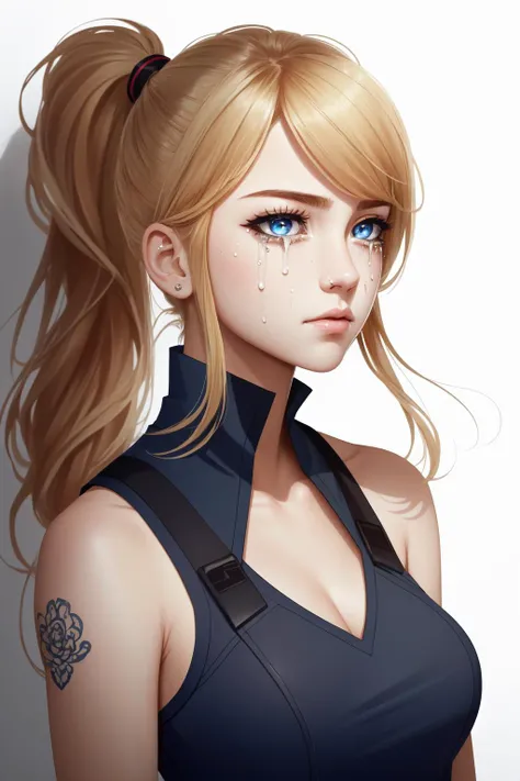 (masterpiece, best quality),  intricate details,
1girl,    <lora:samus-nvwls-v1:0.8> samus aran, ponytail, hair tie,
 <lora:TAT3:0.8> TAT, wavy mouth, frown, 1girl, crying with eyes open,  crying, tearing up, tears, sad, portrait,  upper body, white background,,