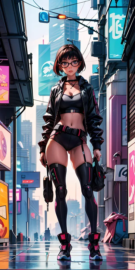 (masterpiece, best quality), <lora:add_detail:0.75>,1girls, black hair, glasses, cyberpunk, solo, waist-high, sexy appearance