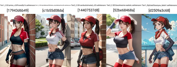 (masterpiece, best quality), intricate details
1girl, <lora:sivir-nvwls-v2:0.8> pdsivir, baseball cap, ponytail, white crop top, elbow gloves, short shorts, clothes around waist, red thighhighs, sneakers,