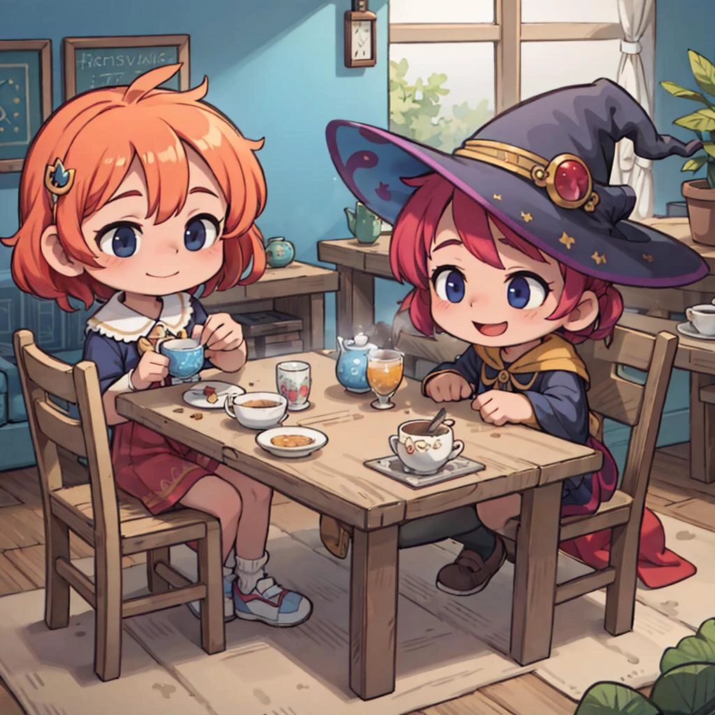 ((masterpiece, best quality)), ((style-swirlmagic):0.4),
1girl, witch tea party, wooden table , cute, happy, vibrant, colorful, fantasy,
<lora:more_details:0.5>