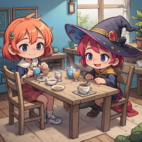 ((masterpiece, best quality)), ((style-swirlmagic):0.4), 
1girl, witch tea party, wooden table , cute, happy, vibrant, colorful,  fantasy,
<lora:more_details:0.5>