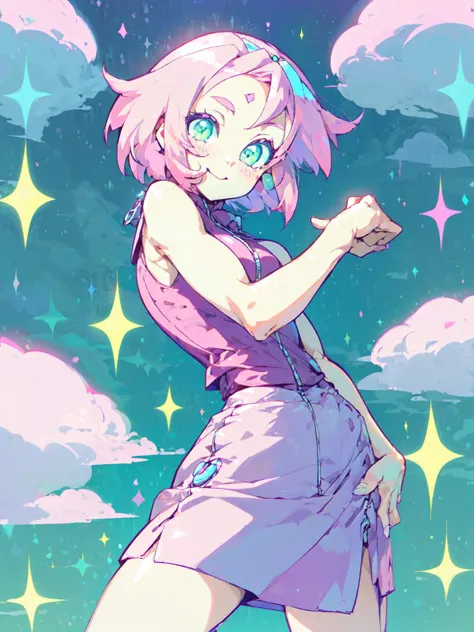 best quality,<lora:add_detail:0.3>, (1girl, solo, mature female, adult female), <lora:detailed_eyes:1>, <lora:concept_goodHands:1>,
<lora:concept_kawaiiTech_(kawaiitech--pastel--kawaii):0.9>, kawaiitech, pastel color shirt, kawaiitech skirt, zipper, sleeveless, muscular, biceps, leg muscles,
<lora:character_harunoSakuraNaruto_lykon:0.65>, haruno sakura, pink hair, green eyes, forehead mark, cute smile, cute pose,