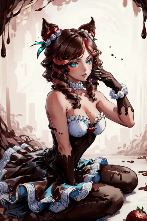 (masterpiece, best quality), intricate details,
1girl,
<lora:sugar_rush_evelynn:0.8> sugar rush evelynn, 1girl, strapless dress, gloves, chocolate on body, strawberry hair ornament, multicolored hair,
<lora:ChocolateWetStyle:0.8> ChocolateWetStyle,