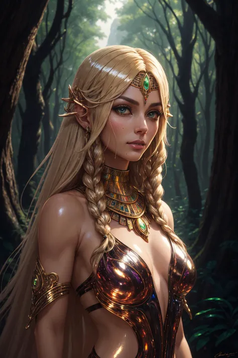 high detail, face, anatomical, (landscape:0.8), 85mm prime, (8k wallpaper), collarbone, light blonde dreads, dark natural blonde hair, forest and trees on the foreground, 8k, reds, tough detective case, silver hair, landscape with texture, cinematic lighting, good lighting, in the style of futuristic psychedelia, over exposure, (masterpiece), ancient Egyptian influences, adult (elven:0.7) woman, concept art, dslr, pixelart, Extreme Wide Shot, harmony, Clint Langley, ( detailed skin:0.8), Liquid state, (glossy:1.6), big oak and maple trees, eyelashes, atmospheric depth