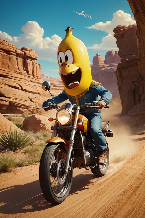 10. Cartoon-style banana, cowboy, wild west setting, expressive face, humor-filled, creative storytelling, dynamic details, engaging artistry, playful composition.