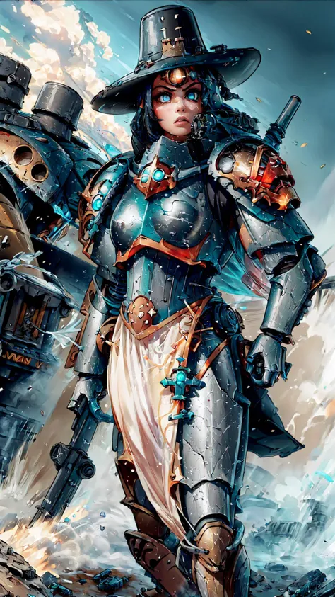 <lora:InquisitorKatarinyaGreyfax:0.8> InquisitorKatarinyaGreyfax, warhammer 40k, 1girl, Inquisitor, hat, power armor, short hair, black hair, bionic eye