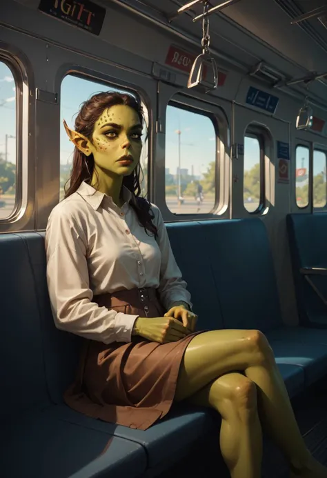 (score_9), score_8_up, score_7_up,
1girl, Gith, pointed ears, spots on skin, flat nose, green skin, narrow lips,
train interior, sitting,
<lora:PDXL Gith:1>