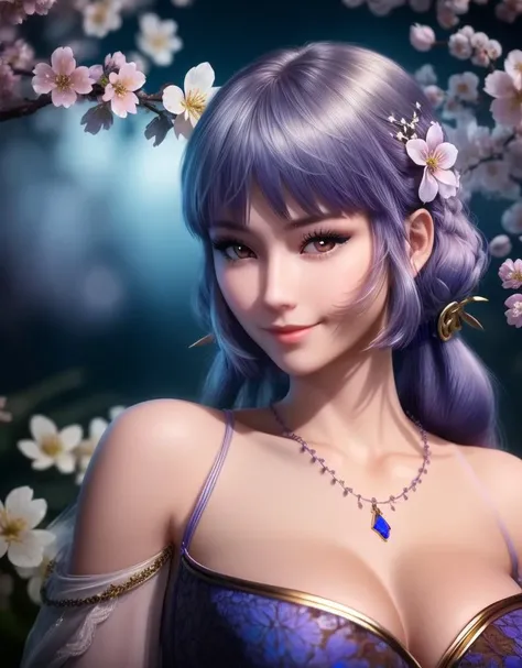 (((medium shot)))(((cowboy shot)))a stunning detailed background  (A forest made of glass, trees made of glass, shrubs made of glass, water made of glass.),, mid age, milf, dark theme,masterpiece, best quality, realistic, photo of fit sexy naked brunette  30 year old with a flower in hair  girl(tiny waist, medium hips, large natural breast), long perfectly shaped legs:1.5, perfectly shaped thighs:1.5, deep cleavage ( beautiful very long hair:1.5,  Chestnut lips,) flicked, detailed face,:1.5 detailed body, full body, intricate, High Detail, Sharp focus  (perfect female form, perfect face:1.5, beautiful eyes,:1.5 eyeliner, expressive eyes, amused expression), light sensual smile, ,nsfw, ((perfect eyes)), (detailed pupils) long shot, , depth of field,  (((medium shot))) (realistic:1.5), cherry blossoms,peach blossom,(black opal),jewelry, earrings, hair ornament, necklace, earrings, bracelet, armlet, Style-Japan blue flower   <lora:BaiChenXiang:0.8>
