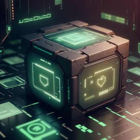 <lora:HackedTech-20:0.9>, hackedtech , scifi, cyberpunk , data stream , pixelated, matrix,
(simple background:1.3), cube, heart shape , weighted companion cube,