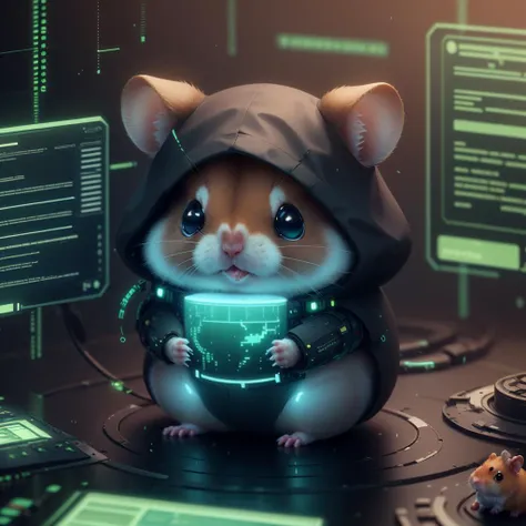 <lora:HackedTech-20:0.9>, hackedtech , scifi, cyberpunk , data stream , pixelated,
pokemon \(creature\), (hamster:1.1), cute
