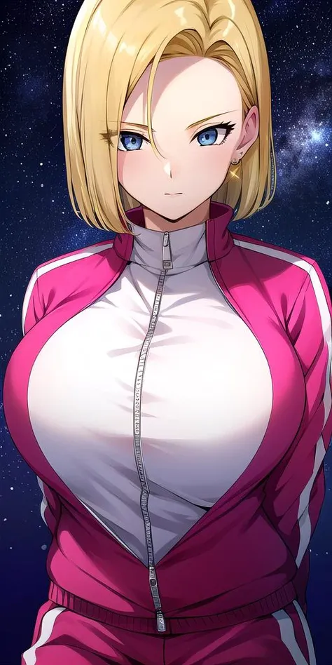 <lora:Lazuli18gouV1:0.7> lazuli18gou, huge_breasts, standing, solo, Pink_track_suit, starry_sky,, masterpiece, best_quality, detailed_face, detailed_eyes, highres, beautiful, detailed, absurdres,