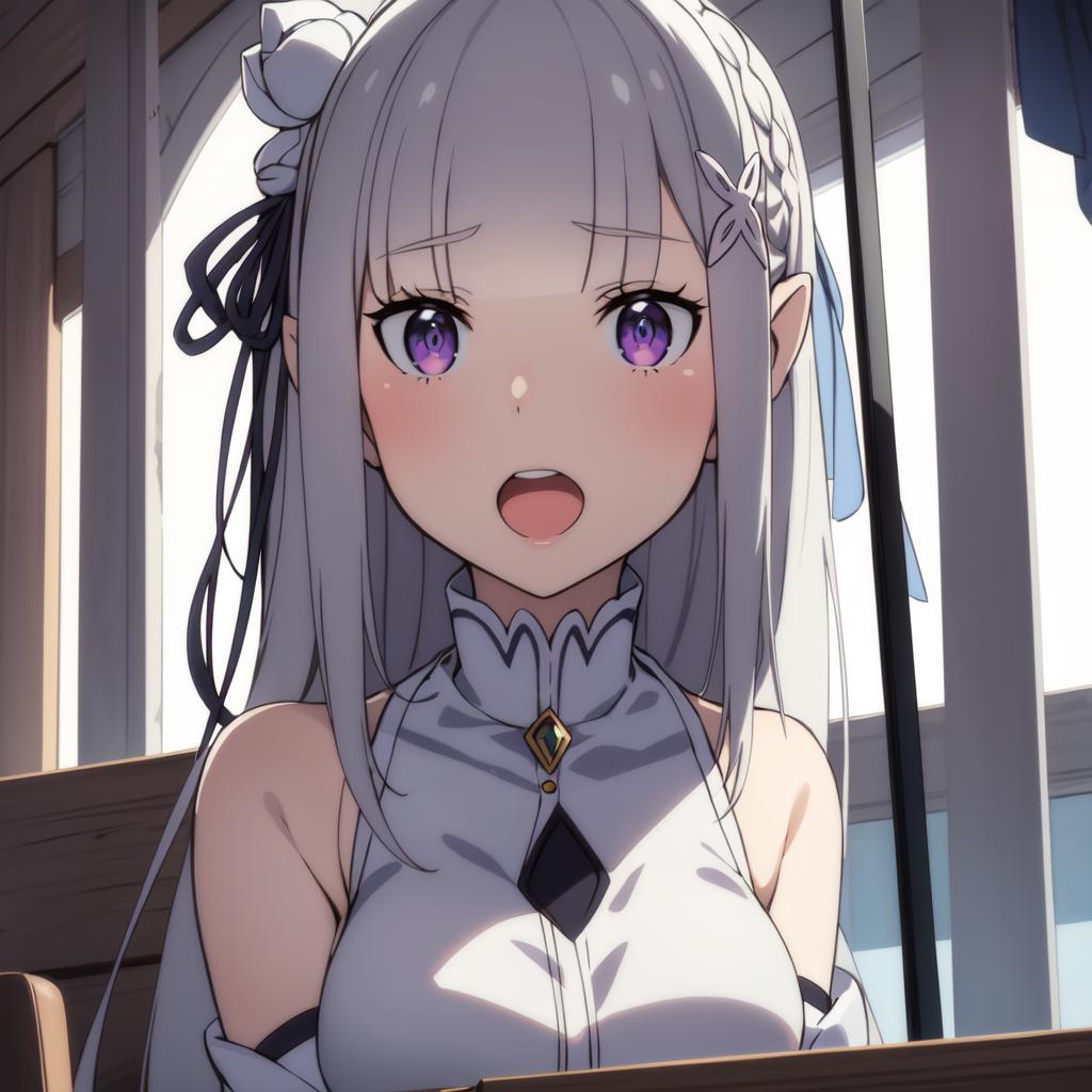 Anime girl with long hair and purple eyes sitting in a chair - SeaArt AI