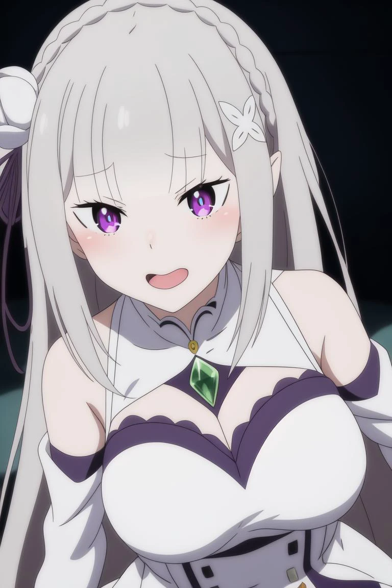 ahegao, dynamic pose, <lora:EmiliaV2:0.7> Emilia, 8k, masterpiece, absurdres, anime,