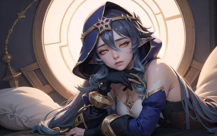 (highly detailed:1.3),upper body,
<lora:genshinimpact_layla:1>,layla,twin drills,drill locks,hood,long sleeves,juliet sleeves,white pantyhose,thighlet,gloves,jewelry,bare shoulders,(yellow eyes:1.2),(sleepy:1.2),(half-closed eyes:1.2),
Ultra-detail,(highres:1.1),best quality,(masterpiece:1.3),cinematic lighting,
(detailed face and eyes:1.3),