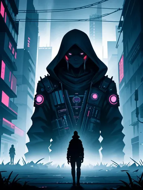 In the dystopian cityscape of cyberpunk, a mysterious figure shrouded in shadows stands, exuding an air of annoyance. The dusky fade adds an enigmatic touch to the scene as the character gazes out of the window with intense focus. The play of shadows and light creates a cinematic atmosphere, leaving viewers intrigued by the untold story behind this captivating moment. The artist's attention to detail elevates the emotional depth, making this artwork a masterpiece in the realm of cyberpunk aesthetics.