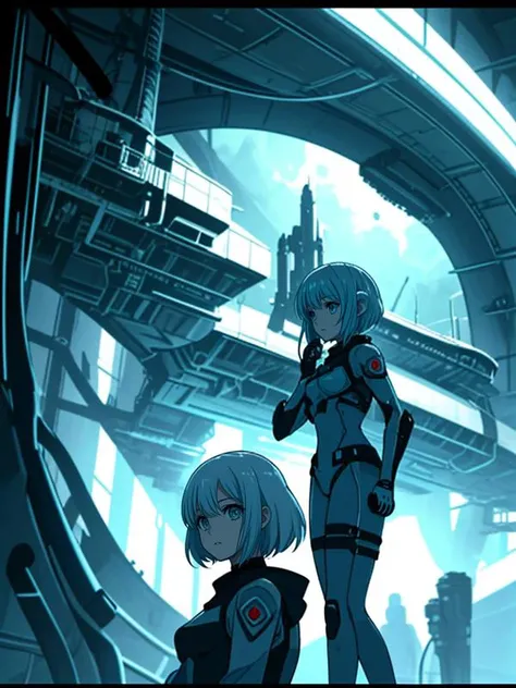 2 girls, sci-fi, spaceship, moon base