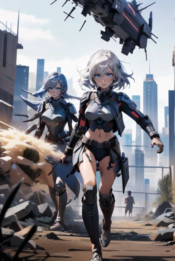 1girl, sci-fi, 21yo, battlefield, fighting , landscape ,white