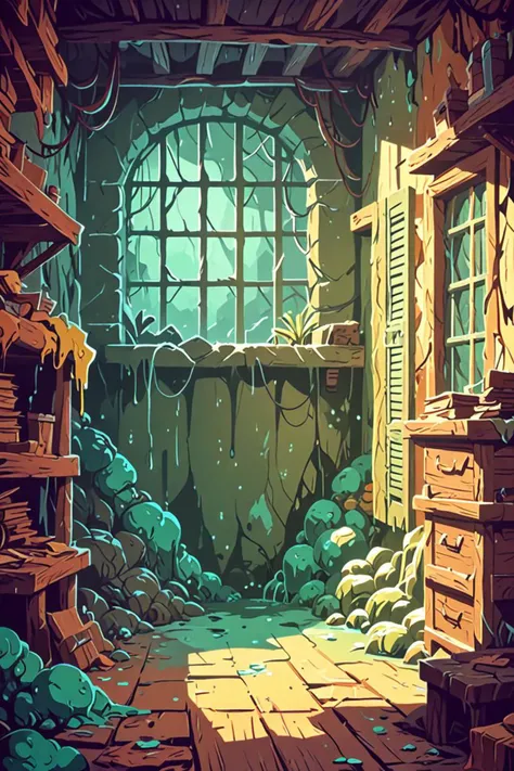 a cyan shutters on windows and human head in a trapped in the backrooms in the style of epic fantasy game art, mouldy juice, <lora:sdxl_lightning_8step_lora.safetensors:1.0>, <lora:add detail xl.safetensors:1.5>