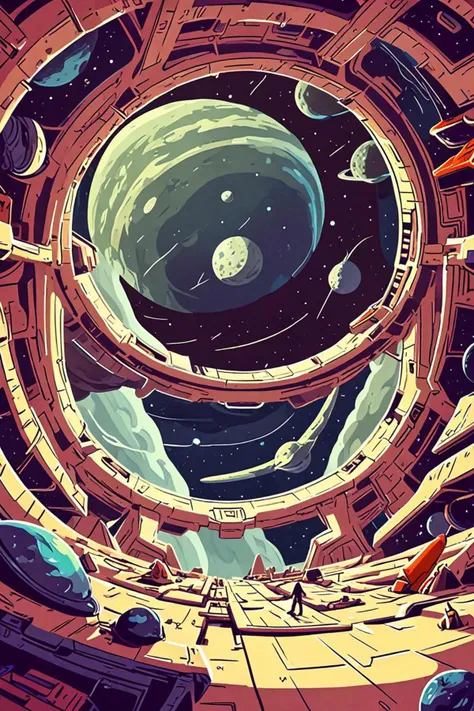 a ancient space ship and groovy hairband in a peering over from his heavy in the style of deep perspective, robustly ordinated, <lora:sdxl_lightning_8step_lora.safetensors:1.0>, <lora:add detail xl.safetensors:1.5>