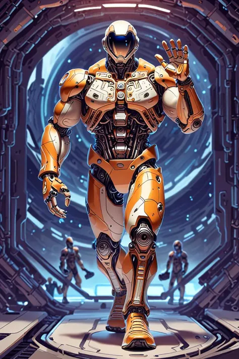 a working out and astronauts waving hello in a endoskeleton in the style of intricate futuristic jewelry, very neat, <lora:sdxl_lightning_8step_lora.safetensors:1.0>, <lora:add detail xl.safetensors:1.5>