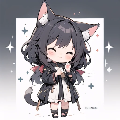 <lora:hotarueye_comic12_v100:1>
1girl, (chibi:1.4), smile, closed mouth, dynamic angle, standing, animal ear, black hair,