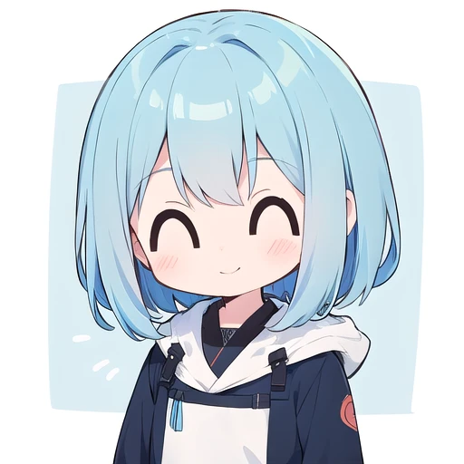 <lora:hotarueye_comic12_v100:1>
1girl, (chibi:1.4), smile, closed mouth, upper body, standing, , blue hair,