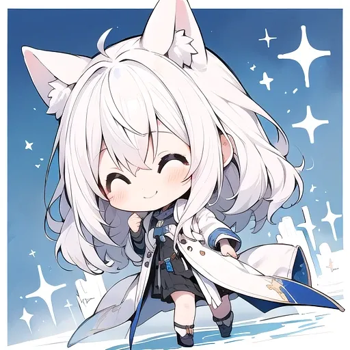 <lora:hotarueye_comic12_v100:1>
1girl, (chibi:1.4), smile, closed mouth, dynamic angle, standing, animal ear, white hair,