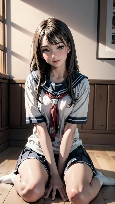 indoor, bedroom, ((W pose sitting on the floor)), girl, long hair, brown hair, brown eyes, (perfect skin, realistic skin), seifuku, white shirt, white socks, white panty, fine fabric emphasis, sexy:1.1, smile, blush:1.2, <lora:TakagiSan-clasicStyle-000008:0.60>, TakagiSanFirstStyle, (master piece:1.4, best quality:1.4, intricate details, highres, 8K, 4K, UHD, Ultra Detailed 8K CG, ultra high res, High quality texture, High quality shadow, HDR), nsfw