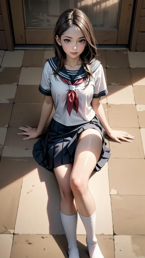 (full body, from above, crossed legs), indoor, lying on the floor:1.4, full body:1.2, schoolgirl, long hair, brown hair, brown eyes, (perfect skin, realistic skin), seifuku, white shirt, white socks, white panty, fine fabric emphasis, sexy:1.1, smile,  <lora:TakagiSan-clasicStyle-000008:0.60>, TakagiSanFirstStyle, (master piece:1.4, best quality:1.4, intricate details, highres, 8K, 4K, UHD, Ultra Detailed 8K CG, ultra high res, High quality texture, High quality shadow, HDR), nsfw