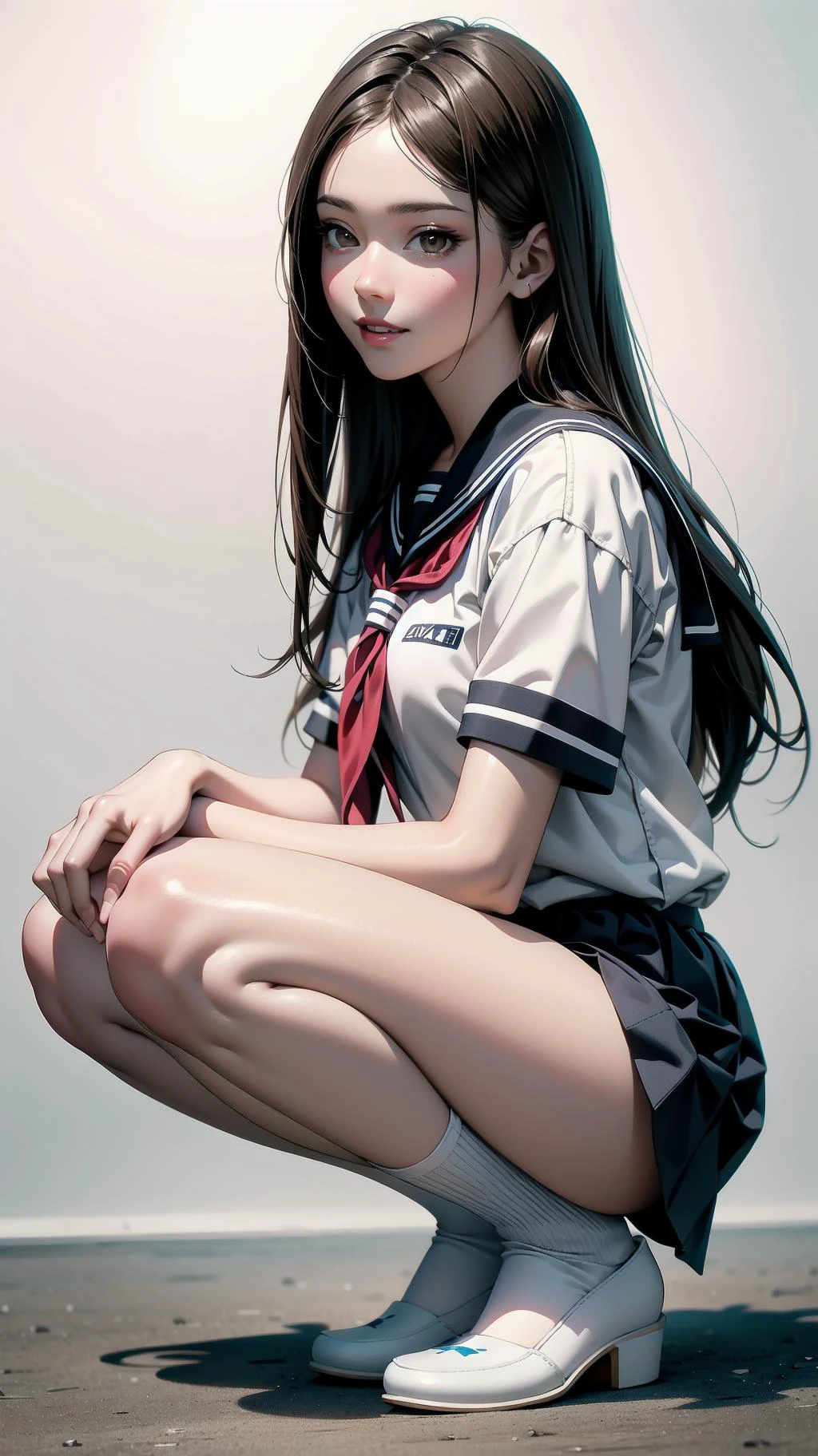 squat:1.4, full body:1.2, girl, long hair, brown hair, brown eyes, (perfect skin, realistic skin), seifuku, white shirt, white socks, white panty, fine fabric emphasis, smile, <lora:TakagiSan-clasicStyle-000008:0.60>, TakagiSanFirstStyle, (master piece:1.4, best quality:1.4, intricate details, highres, 8K, 4K, UHD, Ultra Detailed 8K CG, ultra high res, High quality texture, High quality shadow, HDR), nsfw