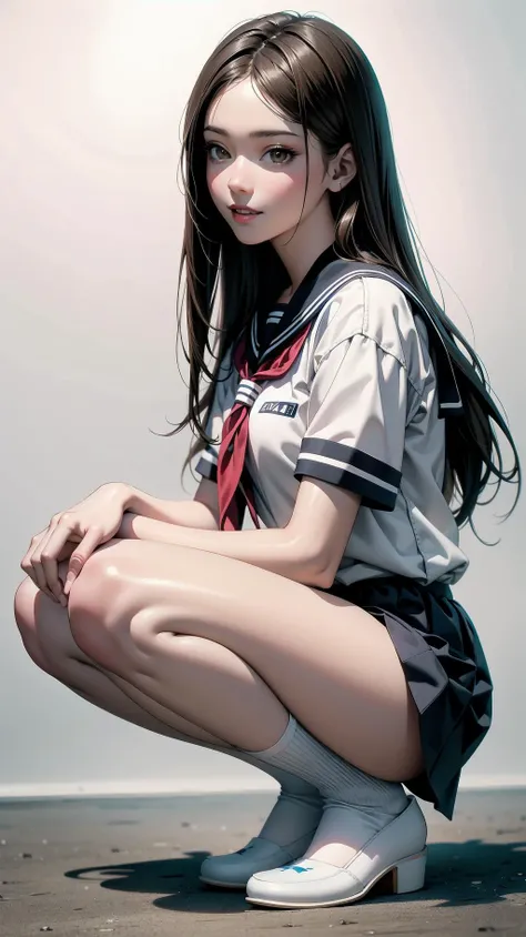 squat:1.4, full body:1.2, girl, long hair, brown hair, brown eyes, (perfect skin, realistic skin), seifuku, white shirt, white socks, white panty, fine fabric emphasis, smile, <lora:TakagiSan-clasicStyle-000008:0.60>, TakagiSanFirstStyle, (master piece:1.4, best quality:1.4, intricate details, highres, 8K, 4K, UHD, Ultra Detailed 8K CG, ultra high res, High quality texture, High quality shadow, HDR), nsfw