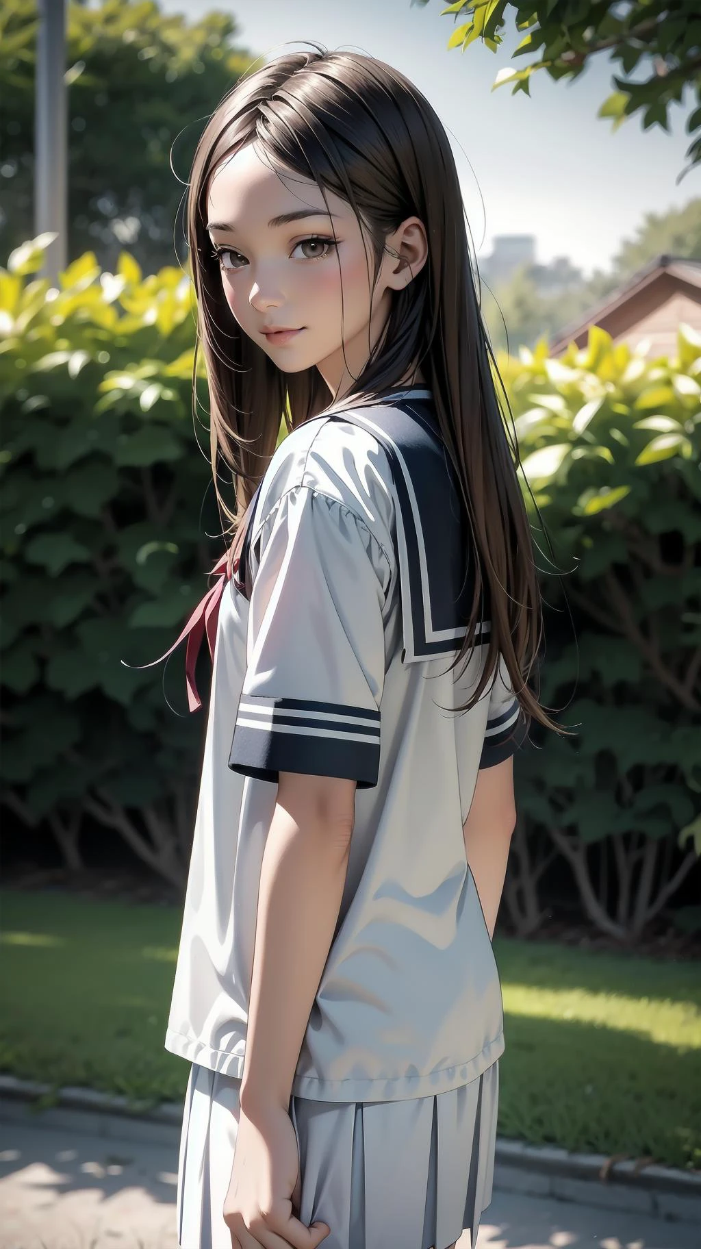 cowboy shot, standing, girl, long hair, brown hair, brown eyes, (perfect skin, realistic skin), seifuku, white shirt, white socks, fine fabric emphasis, slightly smile, <lora:TakagiSan-clasicStyle-000008:0.70>, TakagiSanFirstStyle, (master piece:1.4, best quality:1.4, intricate details, highres, 8K, 4K, UHD, Ultra Detailed 8K CG, ultra high res, High quality texture, High quality shadow, HDR)