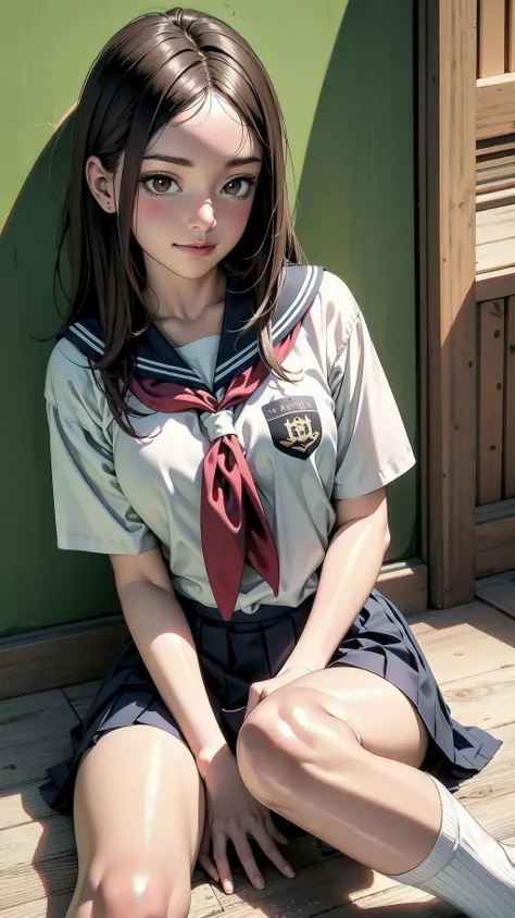 indoor, bedroom, ((leaning on the knee, on floor)), schoolgirl, long hair, brown hair, brown eyes, (perfect skin, realistic skin), seifuku, white shirt, white socks, white panty, fine fabric emphasis, sexy:1.1, smile, blush:1.2,  <lora:TakagiSan-clasicStyle-000008:0.60>, TakagiSanFirstStyle, (master piece:1.4, best quality:1.4, intricate details, highres, 8K, 4K, UHD, Ultra Detailed 8K CG, ultra high res, High quality texture, High quality shadow, HDR), nsfw