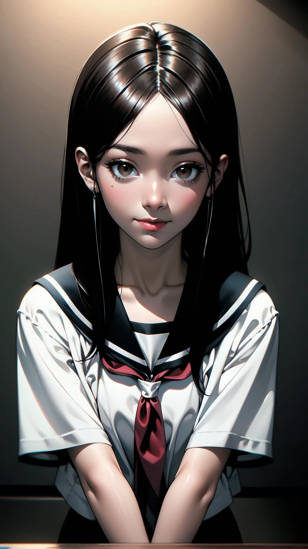 cowboy shot, standing, girl, long hair, brown hair, brown eyes, (perfect skin, realistic skin), seifuku, white shirt, white socks, fine fabric emphasis, smile, <lora:TakagiSan-clasicStyle-000008:0.61>, TakagiSanFirstStyle, (master piece:1.4, best quality:1.4, intricate details, highres, 8K, 4K, UHD, Ultra Detailed 8K CG, ultra high res, High quality texture, High quality shadow, HDR)