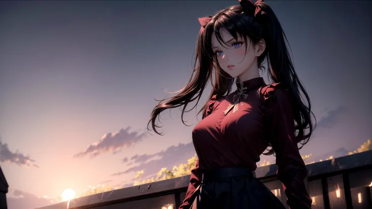 masterpiece, best quality, perfect anatomy, perfect art, 
(8k, best quality, masterpiece:1.2), ultra-detailed,
dark intense shadows, sharp focus, good composition, intricate, (dim lighting), photon mapping, 
Tohsaka Rin
1girl, solo, full body, detailed eyes, detailed face, blush, slim thighs, slender, smoky blue eyes, large breasts, perfect breasts,
black hair, short hair, twin tails, black bowknots, bangs
fancy clothes, (red shirt), long sleeves, (black skirt), (black thighhighs), ribbon,
sexy pose, worrying,
(night), (starry sky), school, corridor,
<lora:rin:0.8>,
<lora:add_detail:0.5>,
 <lora:ran:0.5>